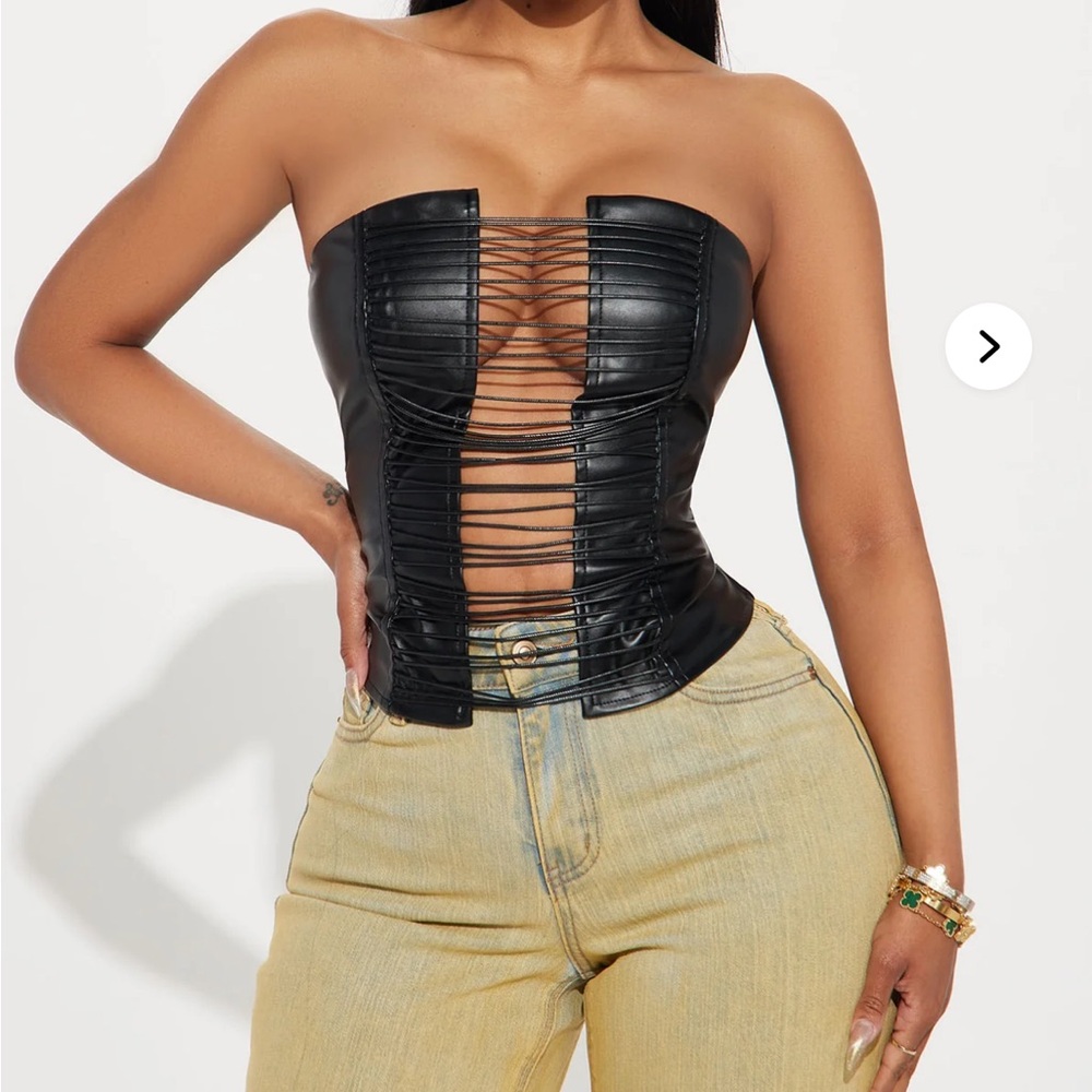 Fashion Nova Black Strapless Lace-Up Crop Top